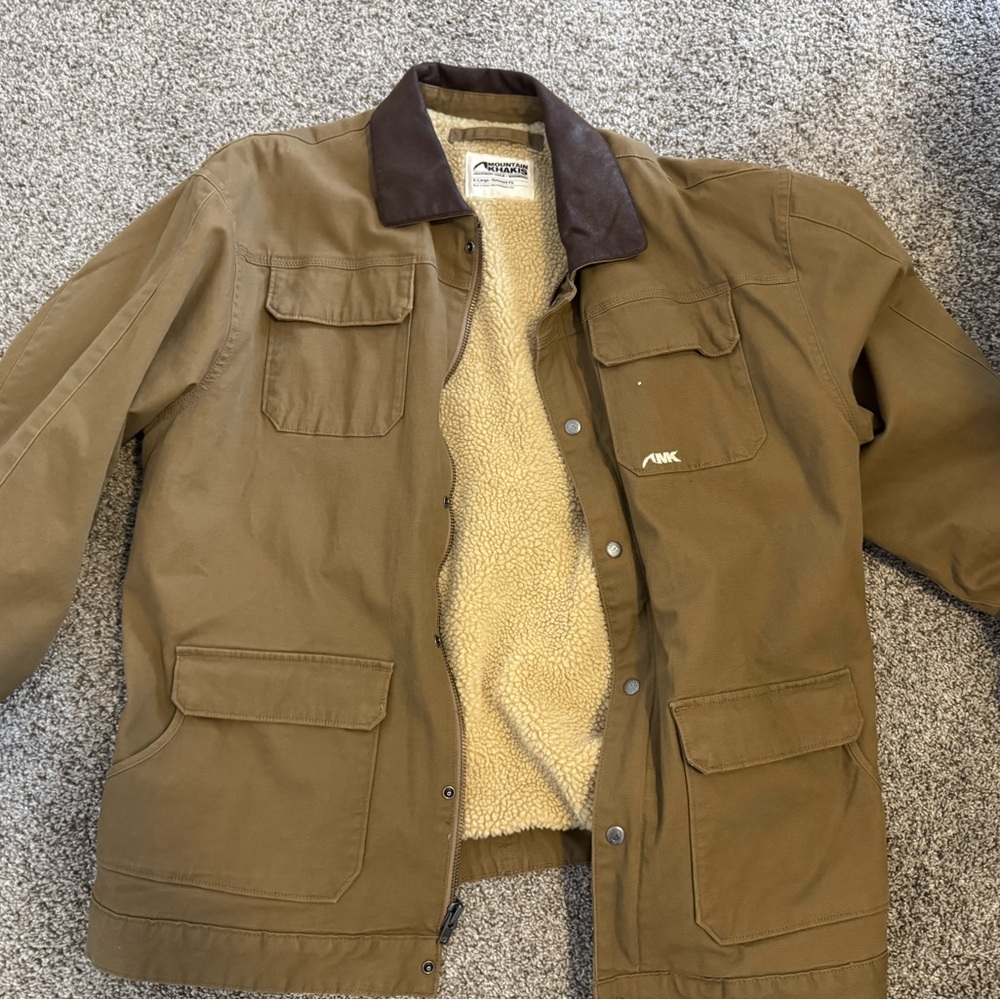 Mountain Khakis Men’s Tan Canvas Field Jacket with Brown Collar